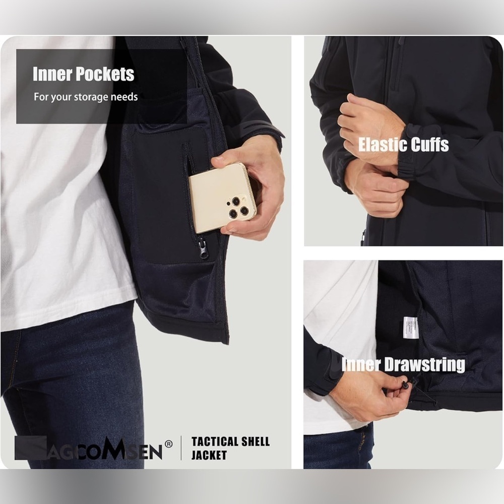 NEW- Men's Tactical 6 Pocket Fleece Lined Water Resistant Soft Shell Jacket - Picture 5 of 10